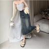 2023 Summer Women's Retro High-Waist Denim A-Line Skirt with Mid-Length Slim Fit and Stylish Split