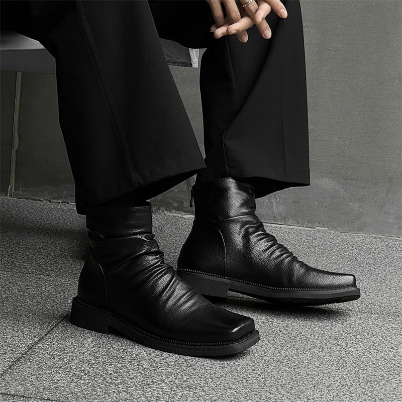 Fashion Black Men's Short Boots Fashionable and Personalized Design New Style Outdoor Trendy Party Daily Quality Formal Leather Shoes