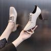 New Spring, Autumn And Winter Fashion Leather Square Head  Office Work Shoes Cross Tie Casual Women's High Heels
