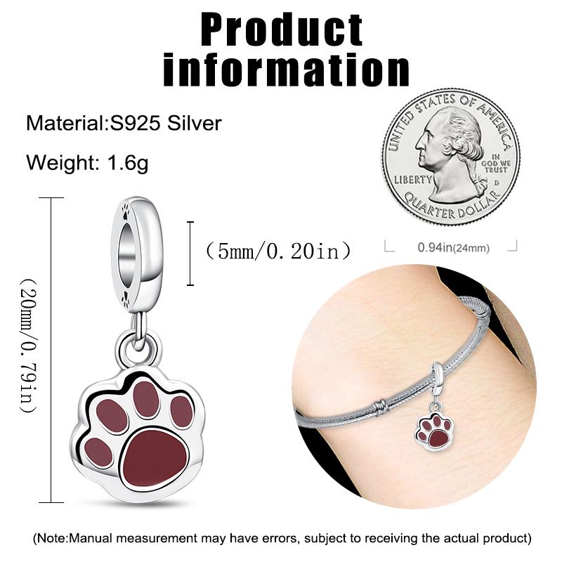 925 Стерлинговое серебро Медь Милые животные Подвеска с отпечатком лапы собаки Любовное сердце Бусины Подходят для оригинального браслета-шарма Pantaro DIY Изготовление из циркона