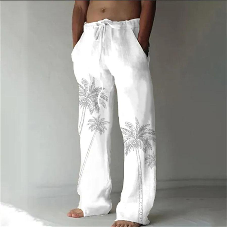 Men's Loose Casual Solid Color Trousers Elastic Tie Rainbow Printed Straight Pants