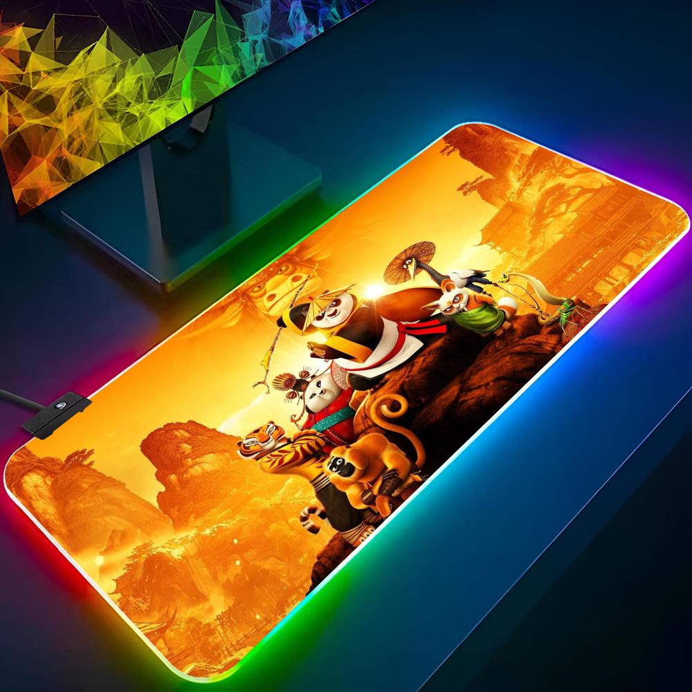 Коврик для мыши Кунг-фу Панда Игровой RGB-коврик для мыши Клавиатура с подсветкой Игровая девушка XXL Милый коврик для ноутбука Настольные коврики Deskpad