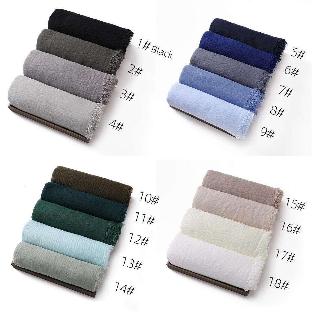 High-Quality Cotton Linen Gauze Scarf: Breathable, Encrypted Sunscreen, Four-Circle Fringe Shawl, Women's Malay Head Scarf