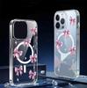 Прозрачный чехол с полным покрытием и розовым бантом на магните для iPhone 15/16/17 Pro Max