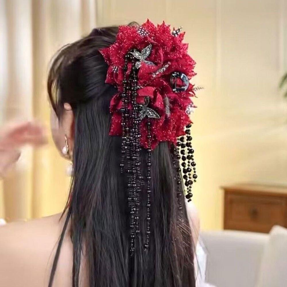 Feather Flower Pearls Hair Claw Cloth Hair Accessories Fashion Bow Hairgrips  for Girl