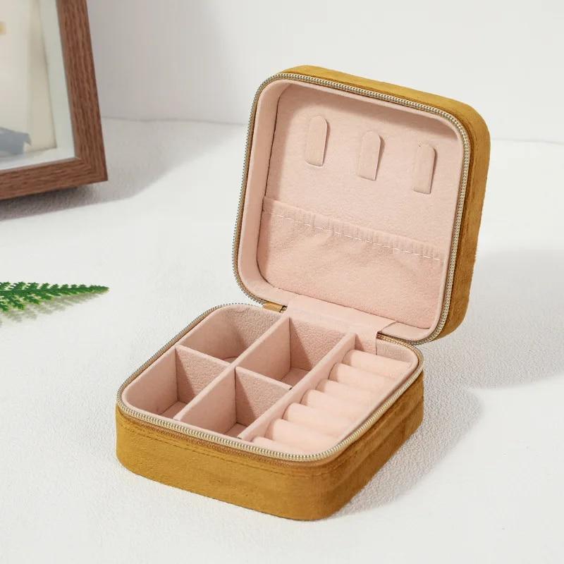 Velvet Jewelry Box For Women Necklace Ring Earrings Organizer Holder Travel Portable Zipper Square Jewelry Storage Case
