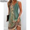 Women's Fashion Summer Spring Flower Pattern Print Sleeveless V-Neck Middle Waistline Casual Dresses