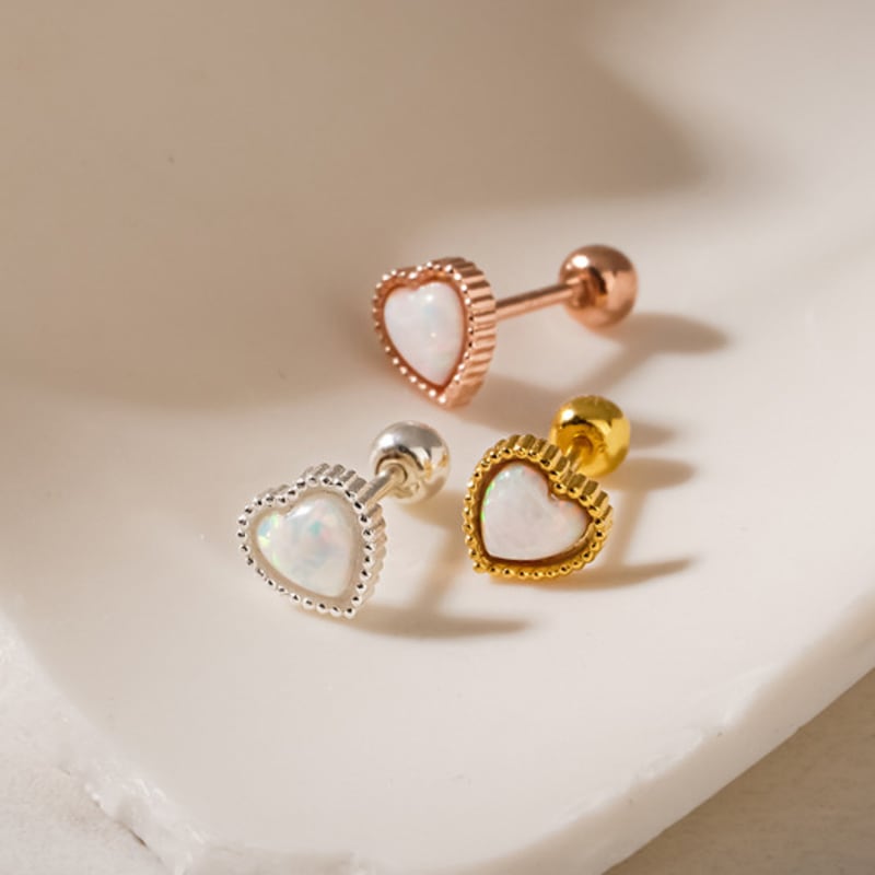 JEWNEL (1+1)Silver925 Opal Pearl Heart Gemstone Piercing (3 Colors)