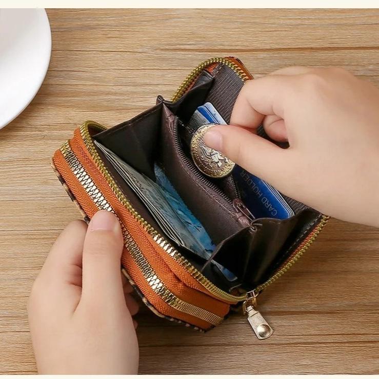 Короткий кошелек с леопардовым принтом, женский кошелек для монет, кошелек для монет, двойная молния, сумка для карт, держатель для ID, держатель для кредитных карт, милый кошелек