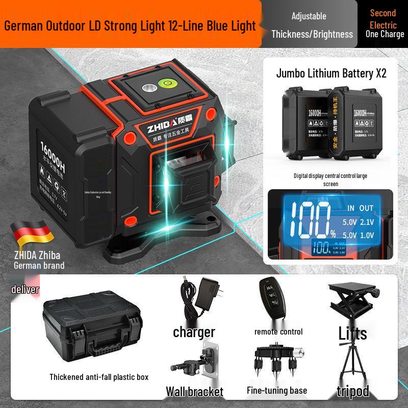 12-линейный высокоточный зеленый инфракрасный уровень с автоматическим креплением к наружной стене и самовыравниванием