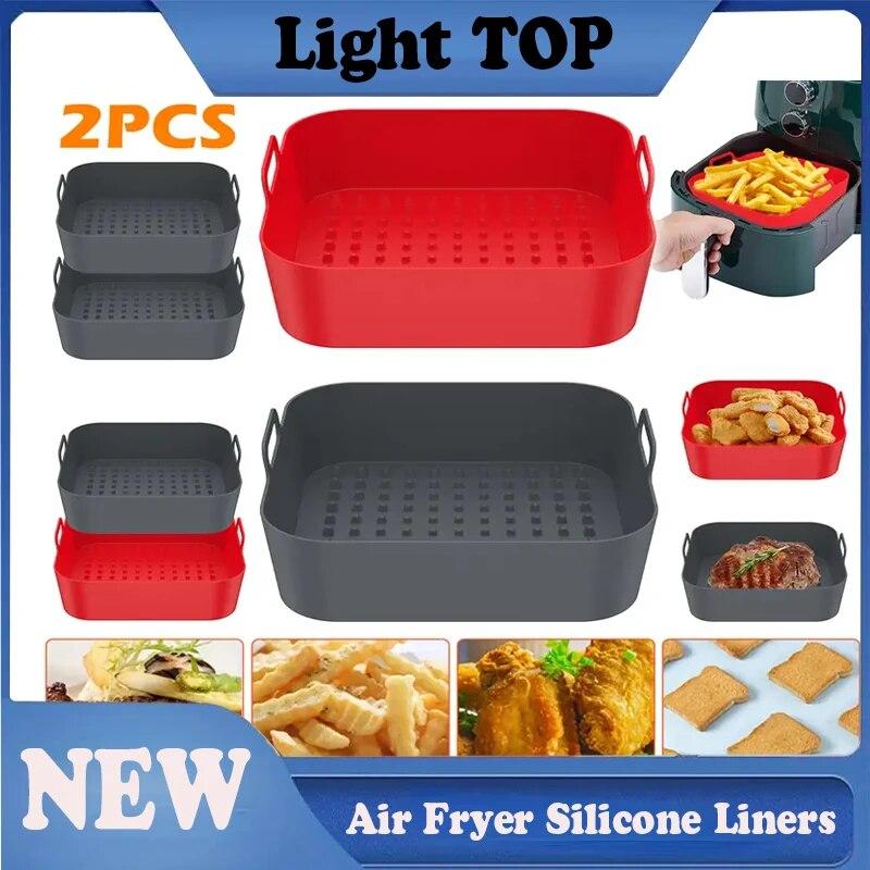 2pcs Air Fryer Silicone Pot Thick Reusable Silicone Square Air Fryer Liners Air Fryer Basket Oven Tray Pizza Airfryer Pan Liner