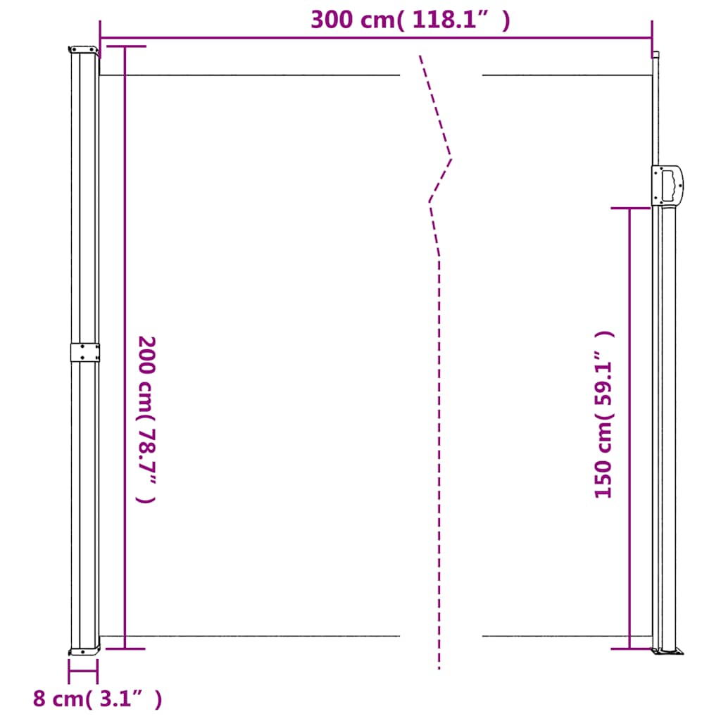 Retractable Side Awning Cream 200 x 300 cm