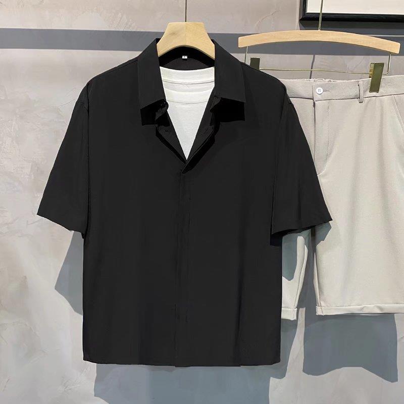 Мужская рубашка в японском стиле из высококачественного шелка Ice Silk Drape - летняя, с коротким рукавом, свободный крой