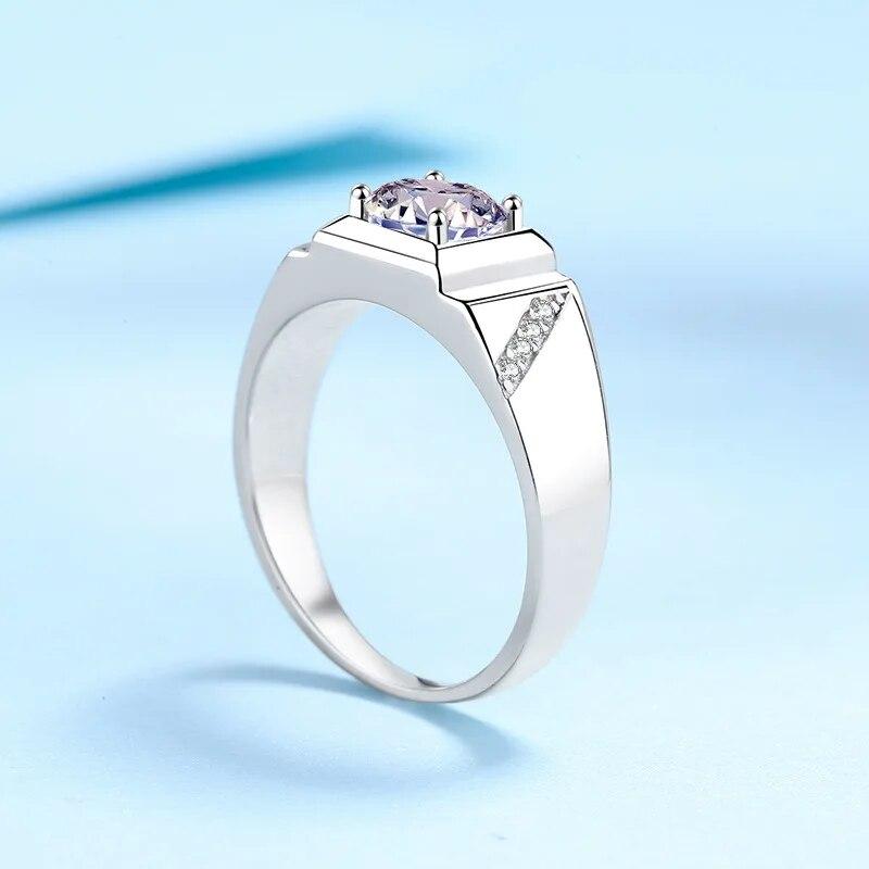 1-2ct Real Moissanite Ring for Men S925 Sterling Silver Round Brilliant Male Simulated Diamonds Wedding Ring Jewelry Gift
