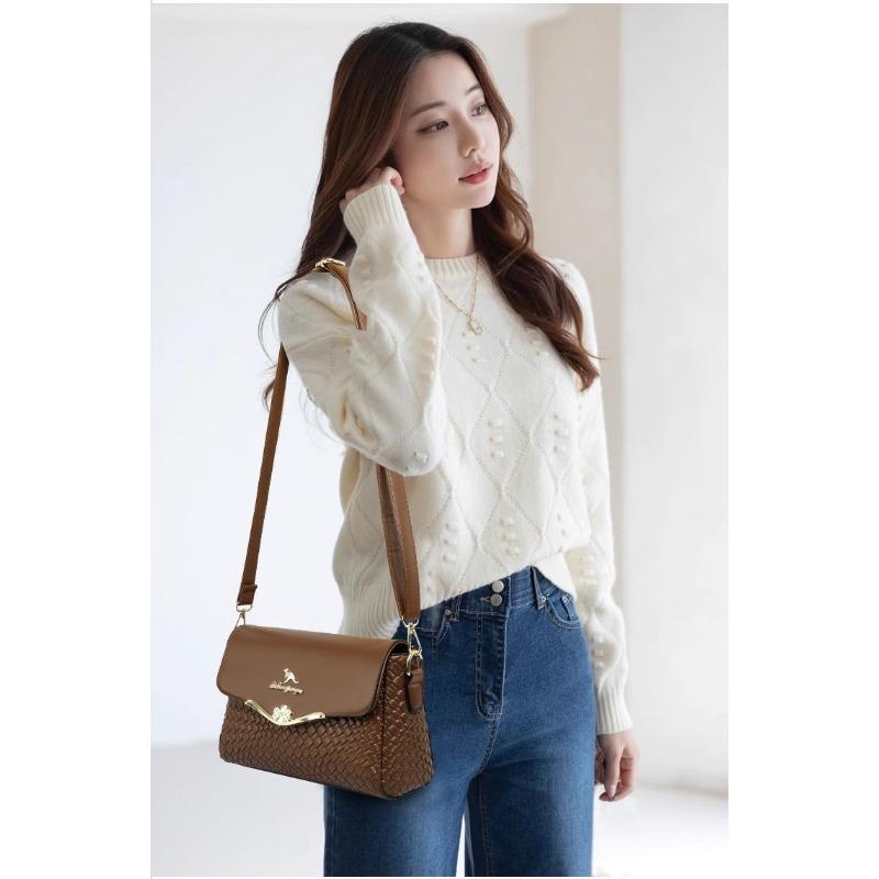 2024 Новая тканая сумка для мамы, женская сумка на одно плечо, женская универсальная модная маленькая сумка с диагональной перекладиной, цельная сумка для доставки