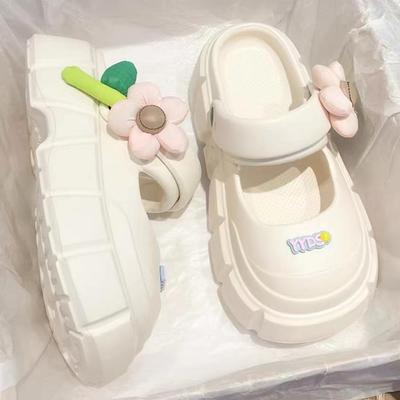 Лето 2024 г., модные женские тапочки молочного цвета с закрытым носком и толстой подошвой, визуально увеличивающие рост