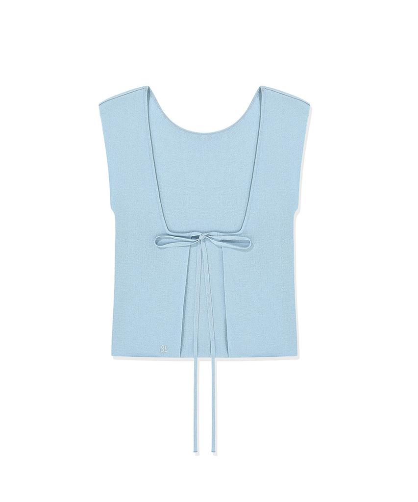 SLLOW GARMENTS Синий вязаный топ с открытой спиной и лентами