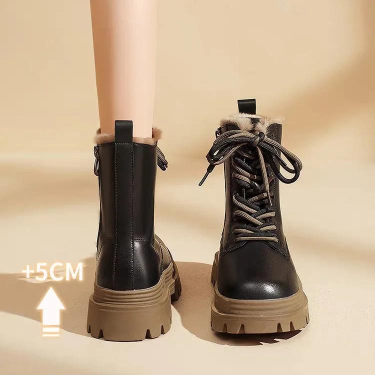 Новые зимние сапоги 2024 года для женщин, утепленные флисом, толстые женские ботинки в британском стиле, повседневная простая женская обувь