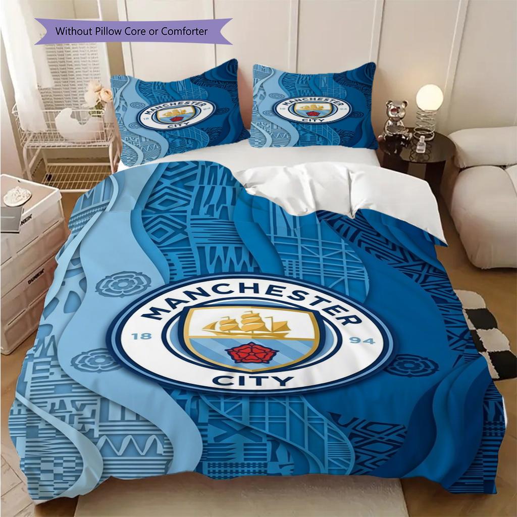 Manchester City Heritage Three-piece set (1 * duvet cover + 2 * pillowcase, without core) 2DFlat Christmas birthday gift Duvet cover and pillowcase