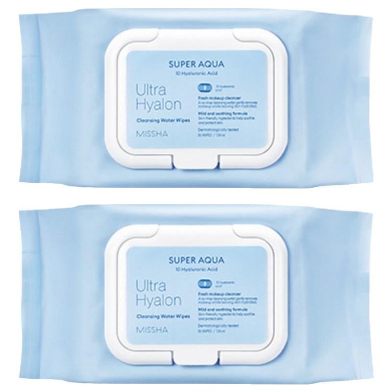 Missha Super Aqua Ultra Hyaluron Cleansing Water Tissues with Cap, 30 wipes, 2 pcs