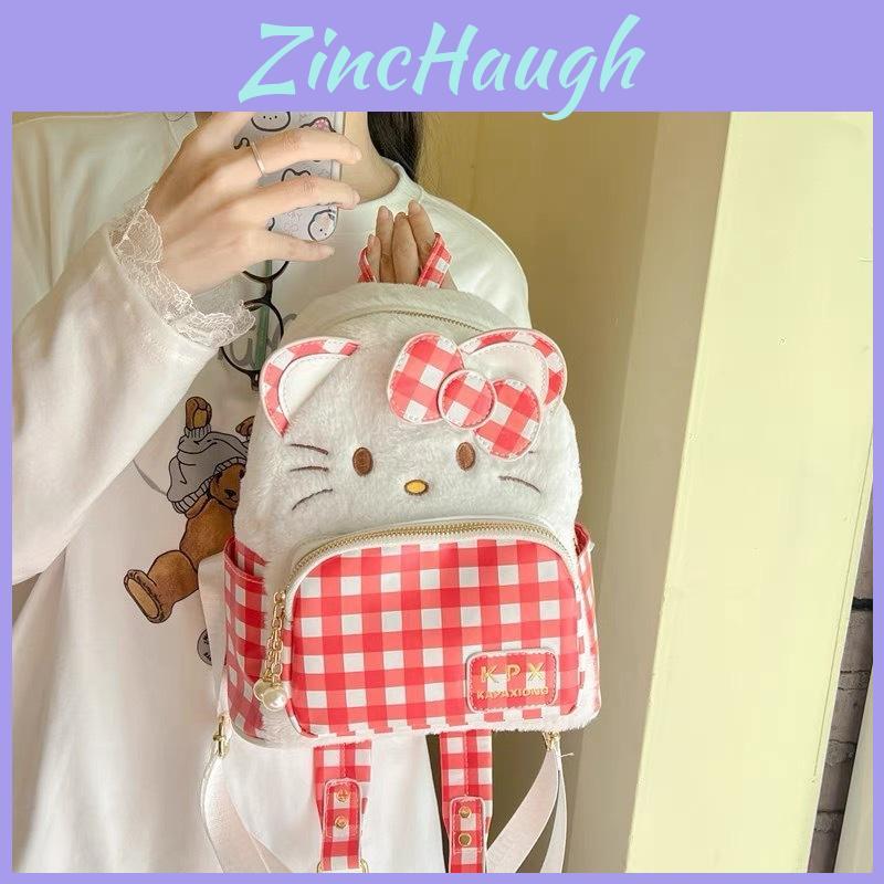 Hello Kitty Cartoon Pu School Backpack With Plush Material And Spliced Pattern Design