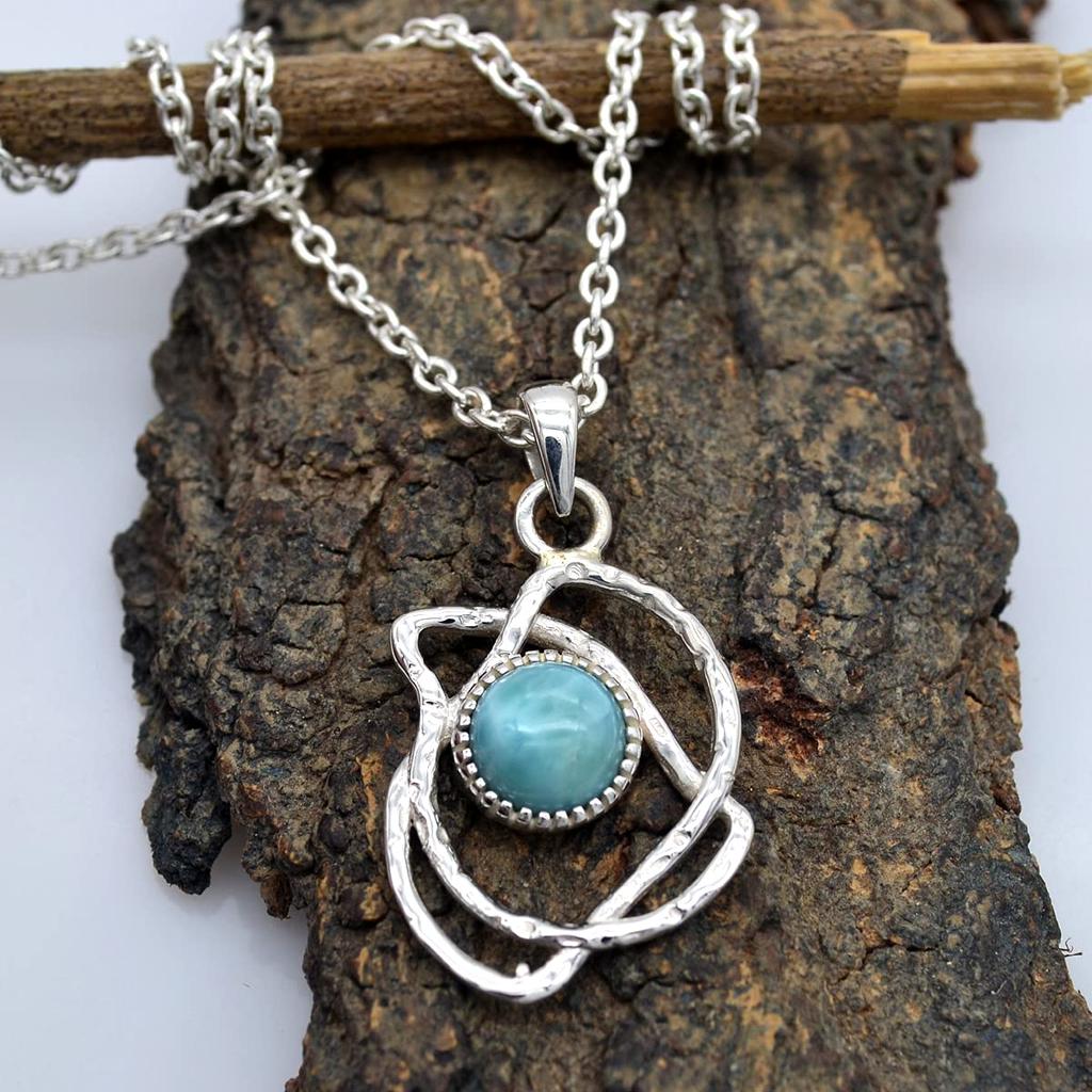 Стерлингового серебра 925 пробы, натуральный драгоценный камень Ларимар, дизайнерское женское ожерелье ручной работы, подарок на день рождения, серебряные очаровательные ювелирные изделия