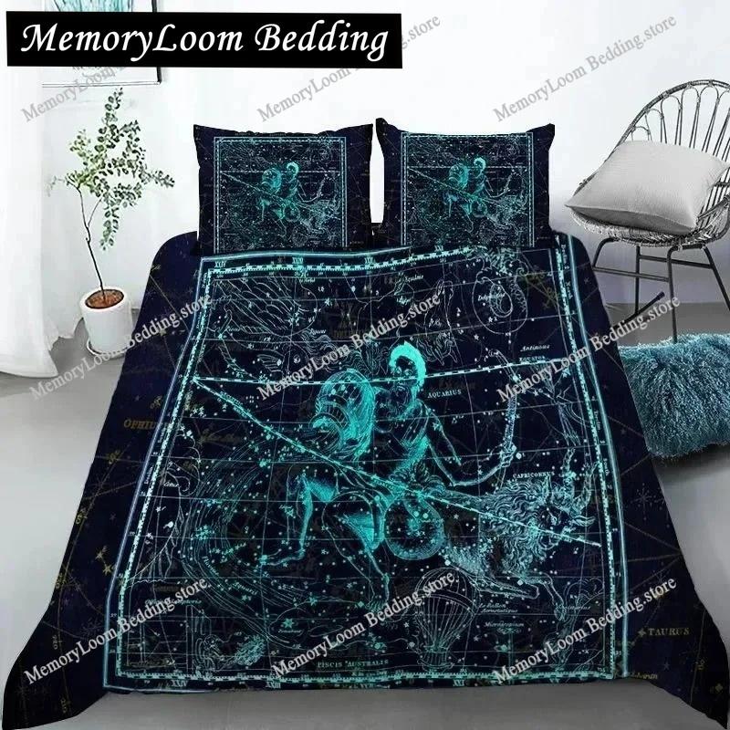 3D Constellation Duvet Cover Yellow Constellation King Size Bedding Set for Astronomy Enthusiast Soft Polyester Quilt Cover