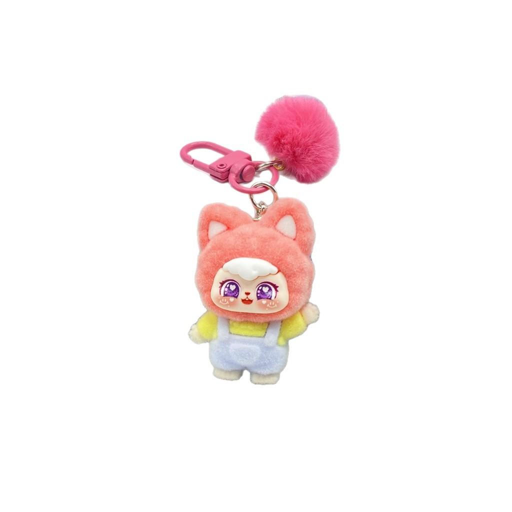 Flocked Handwave Cat Keyring With Cute Plush Finish For Bag And Keys