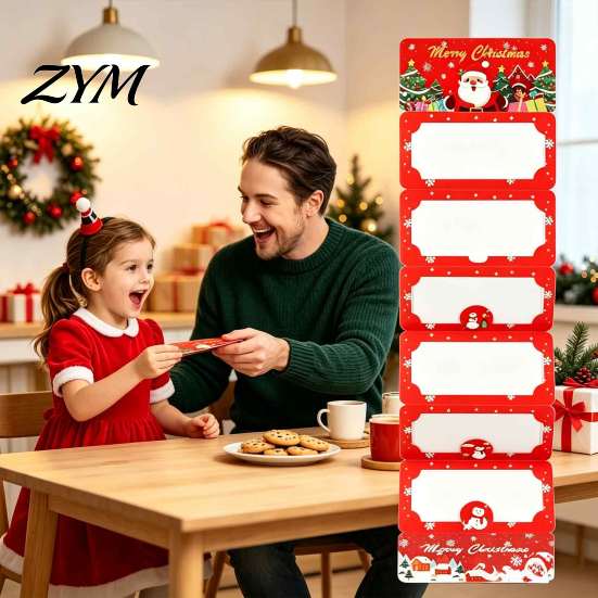 Decorative Cardboard Holder Christmas Cash Gift Envelopes, 6 Slots Foldable Money Holder, DIY Holiday Greeting Card Booklet for Xmas Parties,
