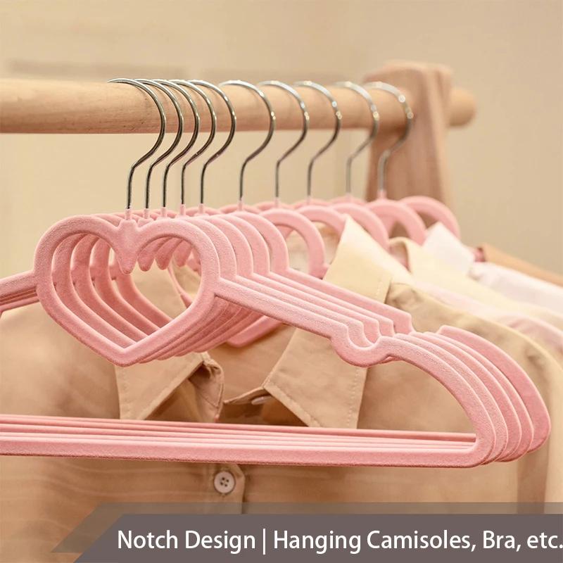 10Pcs Heart Velvet Hanger,Closet Storage Organizer Rack for Dress,Ultra Slim Save Space Non-slip Clothes Hangers,Wholesale