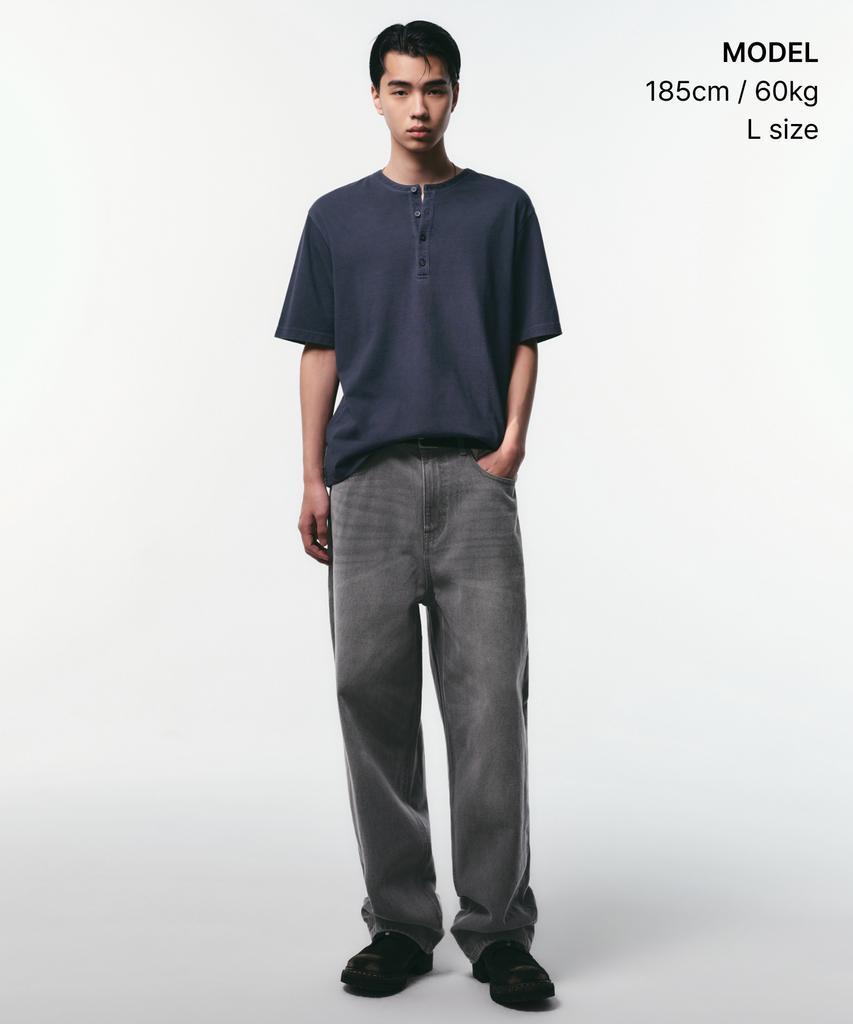 MUSINSA STANDARD Pigment Henley Neck T-Shirt [Navy]