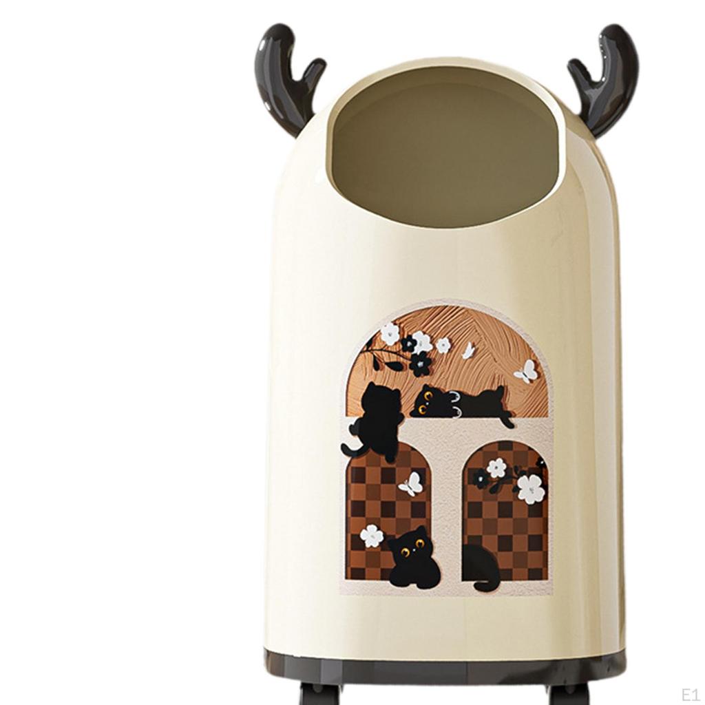 Trash Can with Wheel Garbage Container Cartoon Home Storage Bucket Wastebasket Dustbin for Living