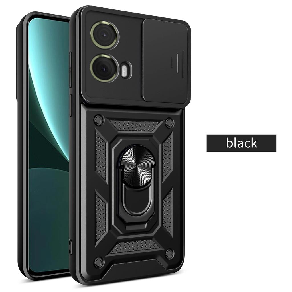 Противоударный бронированный чехол для Motorola Edge 50 40 NEO 30 Pro Ultra Fusion G04 G34 G84 G54 G42 с кольцом-держателем и сдвижной крышкой для защиты объектива
