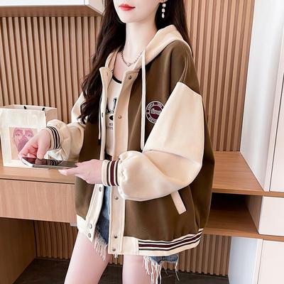 Контрастная толстовка с капюшоном Pre-Fall, женская, осенне-зимняя, свободного покроя, большого размера, маленькая, повседневная, бейсбольная форма, куртка