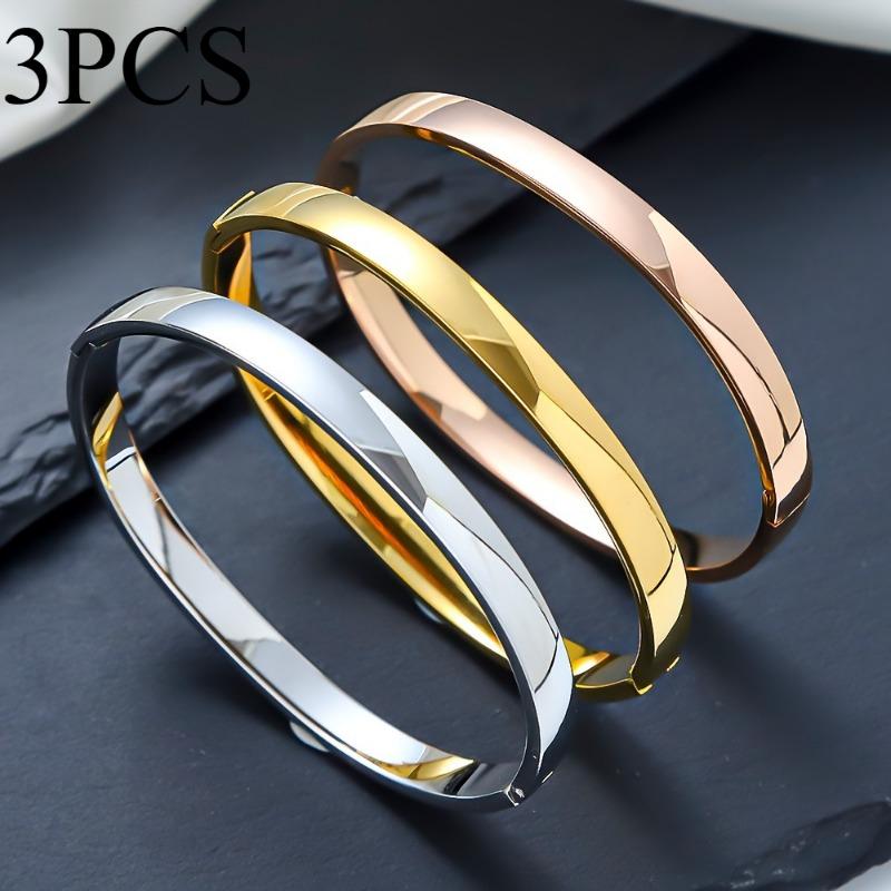 3PCS Stainless Steel Curved Surface 6mm Bracelet, Colorful Three-color Combination, Fashionable Women's Bracelet