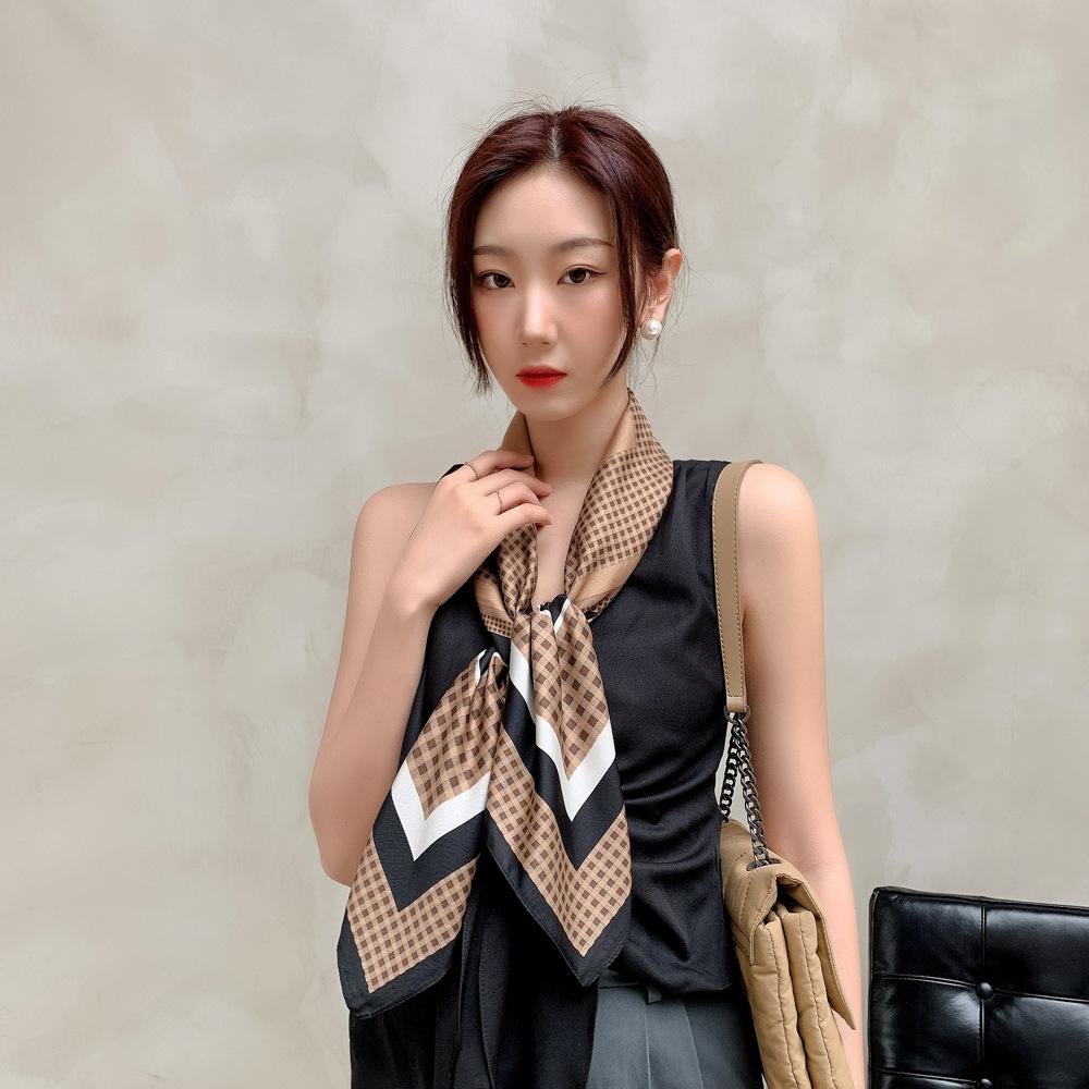 Новый стиль Квадратный шарф Галстук на шею Мелкий клетчатый дизайн Ретро Литературный Шаль Шарф Солнцезащитный