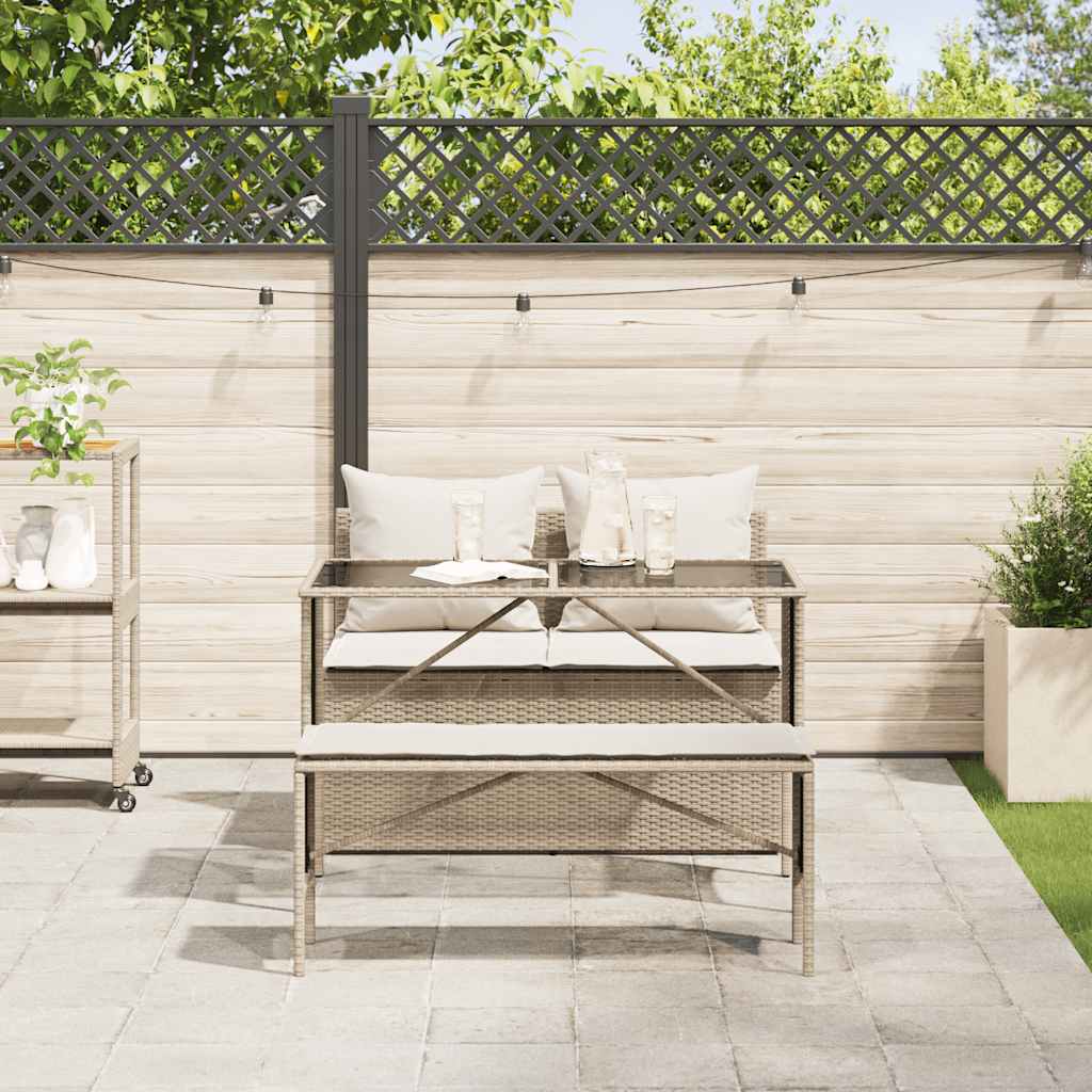 3 Piece Outdoor Dining Set with Cushions Beige Poly Rattan