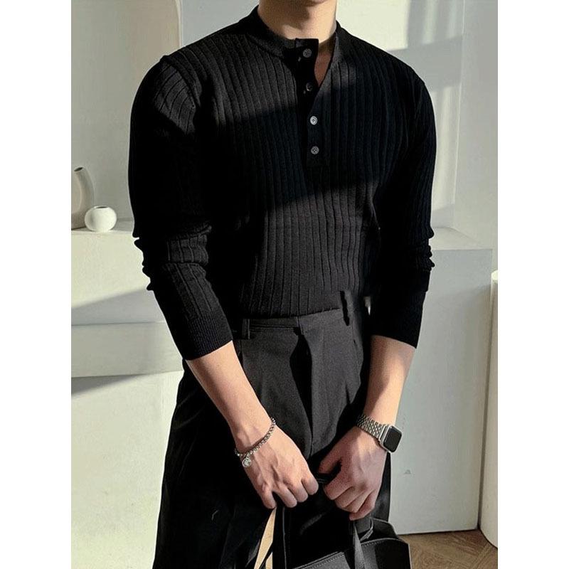 Мужская модная вязаная одежда с длинным рукавом в стиле хенли для мышечного фитнеса, весна и осень