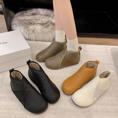 Зимние утепленные флисом из ПУ, модные высокие ботинки, мамины плоские и универсальные легкие женские хлопковые ботинки