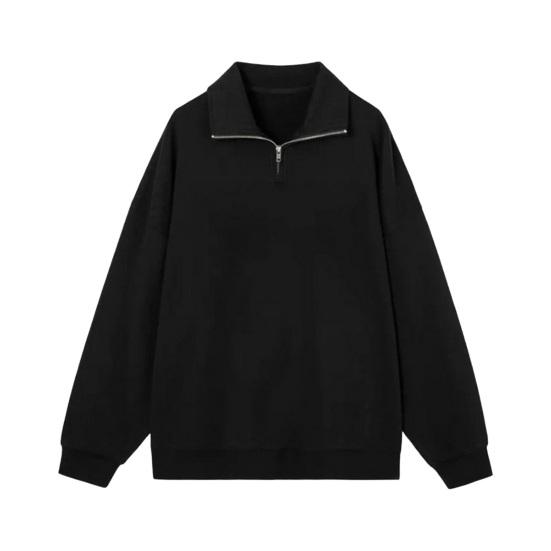 Men's Lapel Sweatshirt Casual Zip Collar Long Sleeve Pullover Loose Fit Solid Color Top for Streetwear Sports Daily Wear