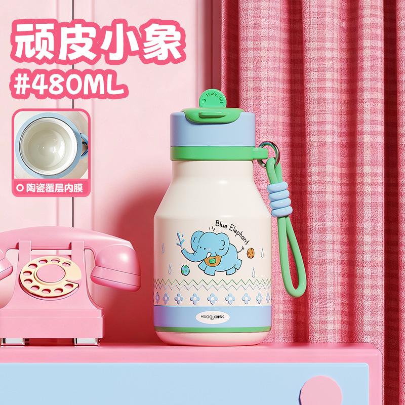 Water bottle thermos cup boys and girls cute small milk can with straw double drink coffee cup cup