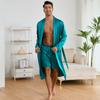 Solid Color Men's Loungewear Long Sleeve Bathrobe Robe Shorts Set Light Pajamas Lace-up Gown Home Wear