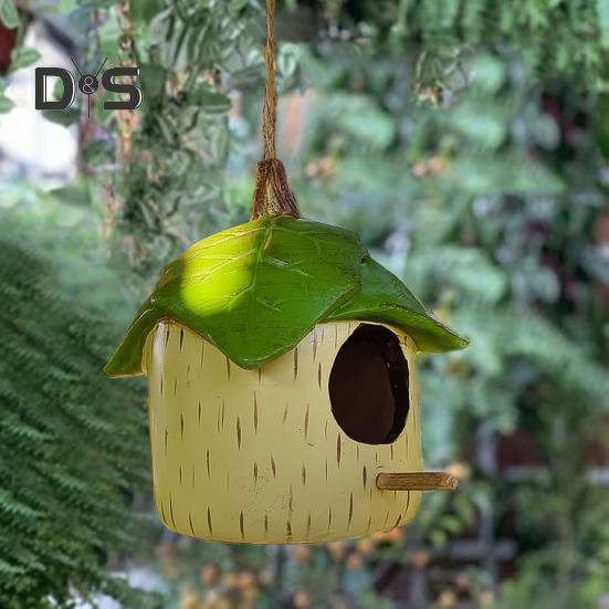 Домик для колибри для улицы, небольшой подвесной домик для птиц из смолы, декоративный домик для птиц с зелеными листьями для балкона, крыльца, заднего двора, декор