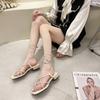 2024 Брендовые женские туфли с перекрестной шнуровкой, модные модные сандалии для платья, женские летние с открытым носком и квадратным носком, однотонные босоножки на каблуке