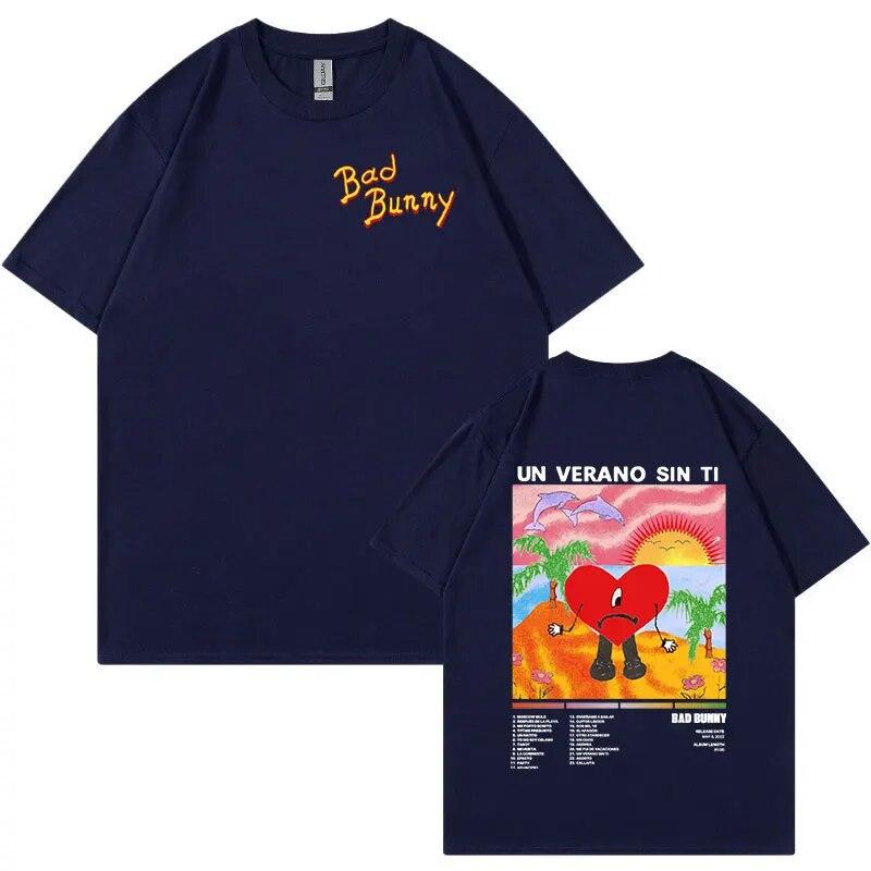 Футболка с графическим принтом Bad Bunny Un Verano Sin Ti, одежда унисекс, модные футболки в стиле хип-хоп с короткими рукавами, уличная одежда унисекс