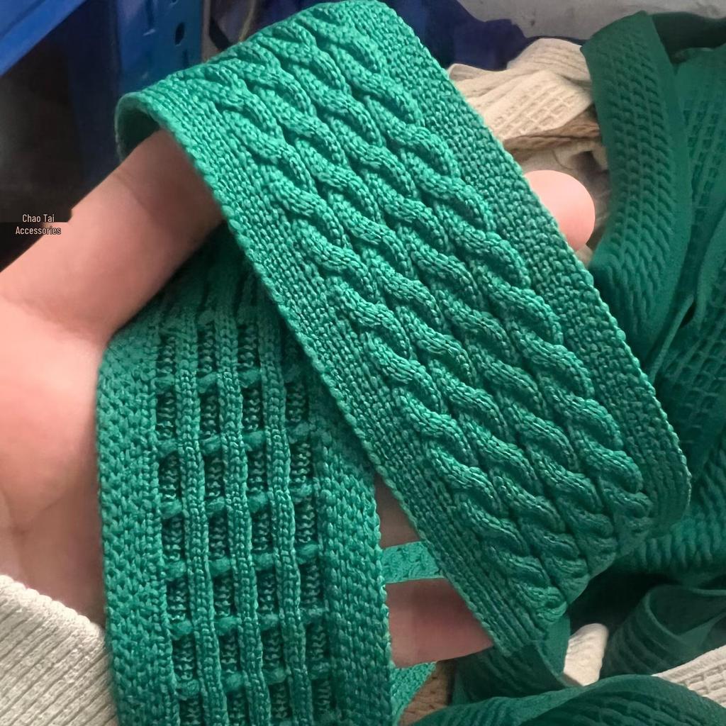 Soft, Elastic Knitted Tape with Widened Stripe for Clothing Accents and Decoration