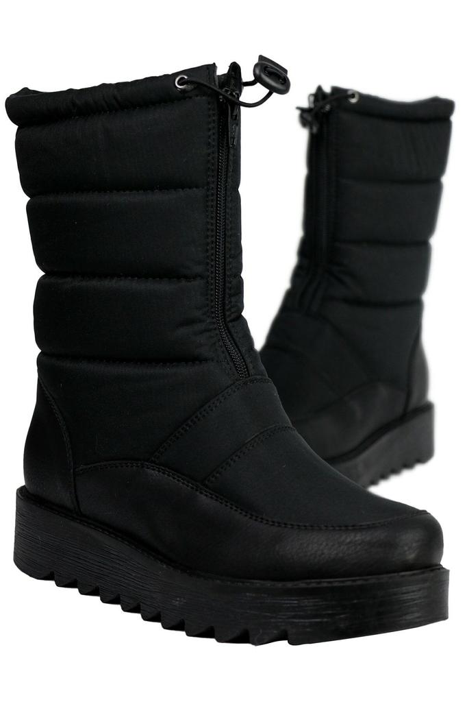 Женские современные стильные модные сапоги из искусственной кожи на меховой подкладке, водонепроницаемые черные зимние сапоги