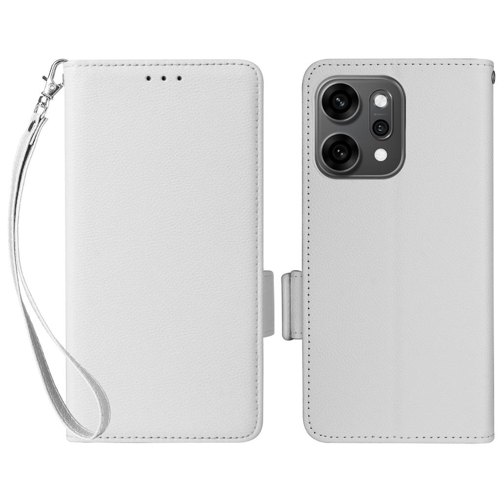 Для Oppo Reno14 5G (Глобальный) Чехол с ремешком на запястье, текстура личи, кошелек из ПУ кожи, чехол для телефона