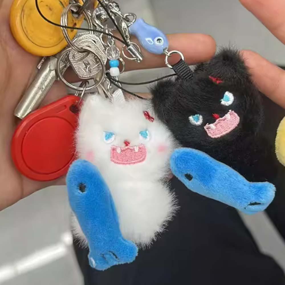 2pcs Mini Angry Cat Keychains Zinc Zinc Alloy Plush Animal Key Ring Portable Couple Pendants Kids