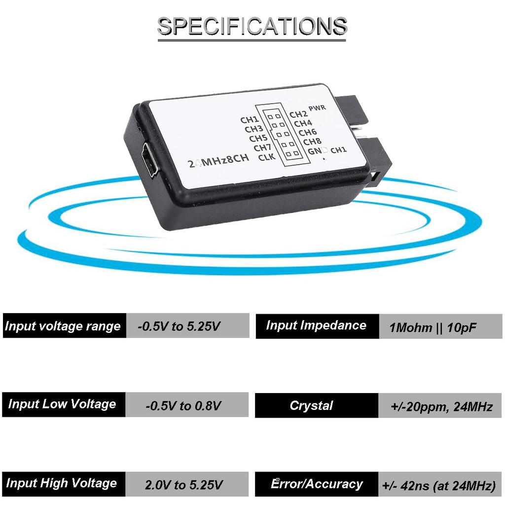 Youmile USB Логический анализатор 24 МГц 8 каналов UART IIC SPI Отладка Мини USB кабель Кабель Dupont 6 цветов Набор зажимов-крючков для тестирования для Arduino FPGA M100 SCM